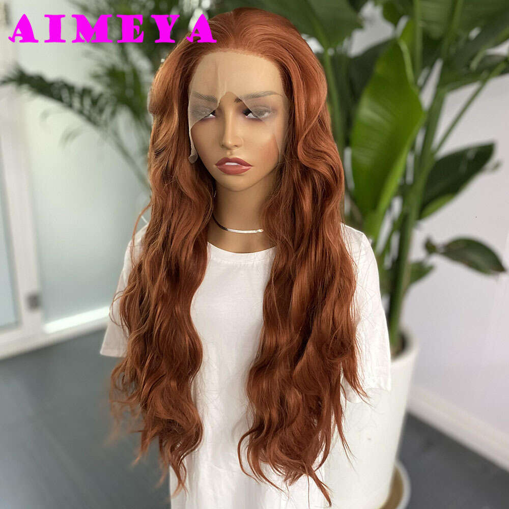 AIMEYA Copper Synthetic Lace Front For Women Natural Haire Long Loose Wave Wig Daily Use Cosplay Heat Resistant Fiber