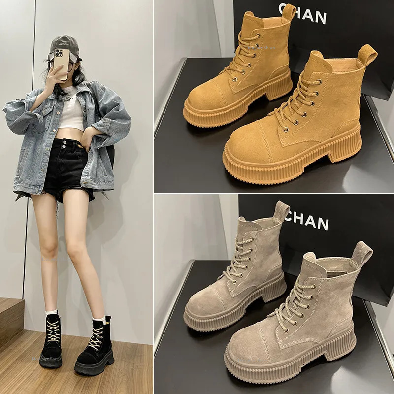 Yi Sister Xuan With The Big Yellow Boots British Style Retro Ankle Boots Desert Tooling Leather Within The Increase Martin Boots Women in