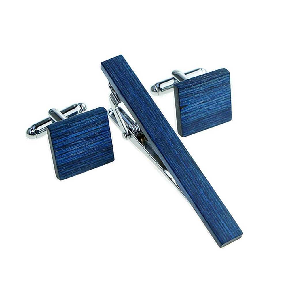 Wooden tie clip and cufflink set suitable for mens classic tie clip cufflink set copper tie rod brown blue tie collar pin jewelry gift W240914