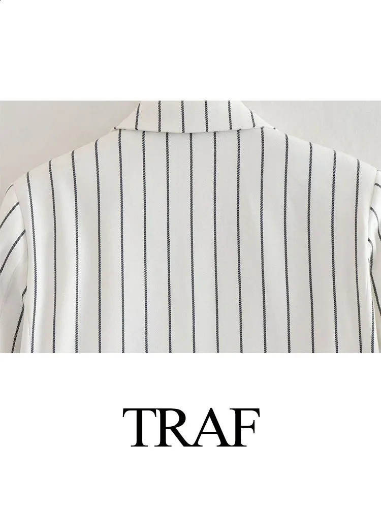 TRAF Women Fashion Autumn Coats Black And White Stripe Plus Size Double Breasted Office Lady Blazers Casual Loose Jackets Street 240910