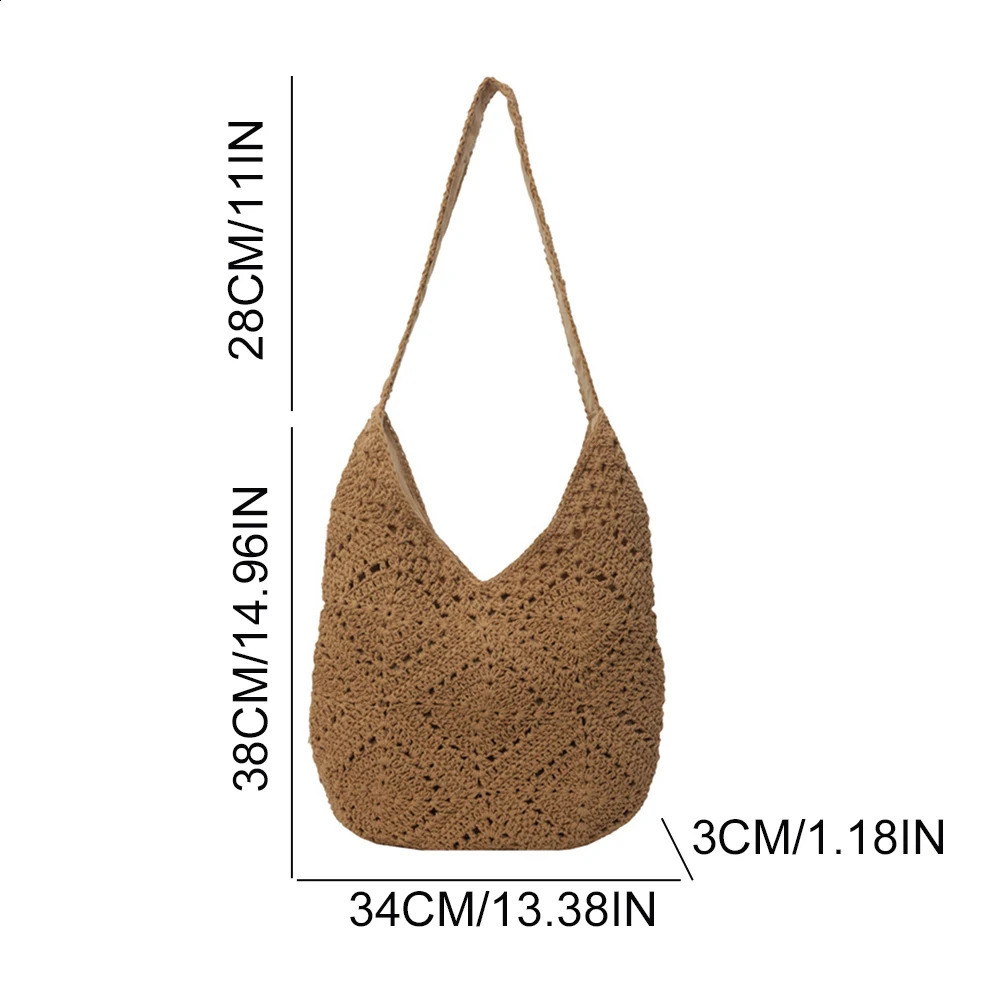 Crochet Summer Beach Bag Soft Knitted Handbag Womens Shoulder Hollow Vacation 240913