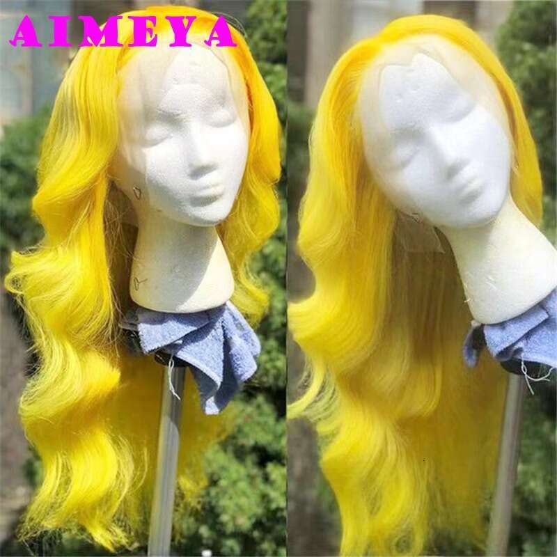 AIMEYA Yellow Long Body Wave 13X6 Deep Part Lace Front Wigs For Women Girls Heat Resistant Synthetic Hair Wig Daily Use