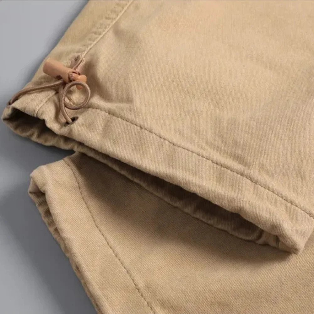 Autumn Cotton Cargo Pants Men Solid Color Large Pocket Loose Overalls Elastic Waist Casual Trousers Military Tacticl Pants 240911