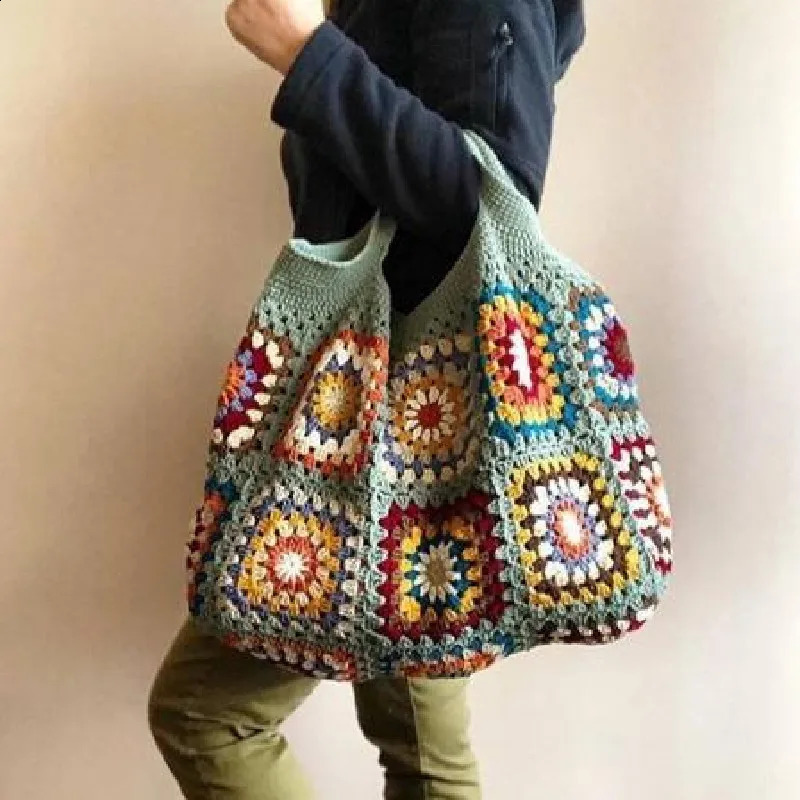 Hand woven shell shaped handbag with grandma grid pattern casual bag suitable for womens shopping and storage bags 240913
