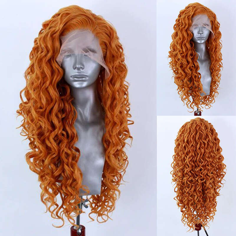 AIMEYA Orange Curly Lace Cosplay Halloween Long Role Play Wig Heat Resistant Synthetic Hair Costume