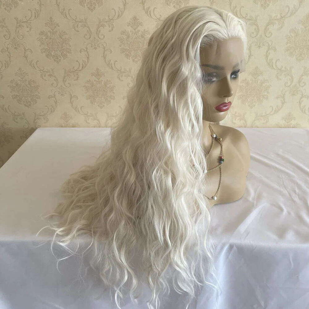 Icy Blonde Lace Front Wigs #60 Heat Resistant Long Loose Wave Human Hair Mixed Synthetic Fibers Daily Wear 28" 180%