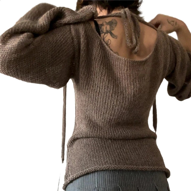 Xingqing y2k Sweaters Women Grunge Clothes Solid Color Off Shoulder Long Sleeve Pullover Knitted Tops 2000s Clothing Streetwear 240911