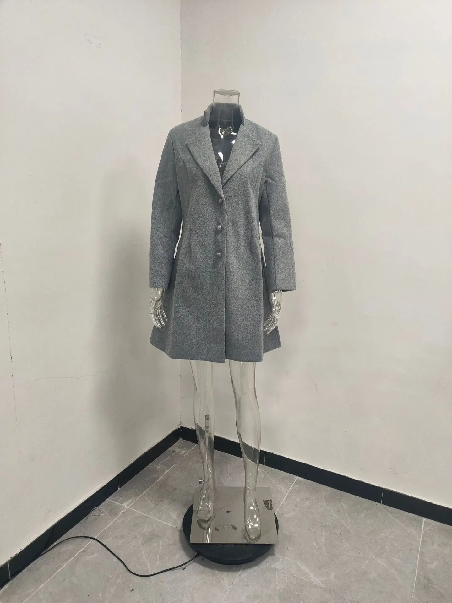 2023 European and American Cross border AutumnWinter Item Collar for slimming solid color womens woolen coat 240905