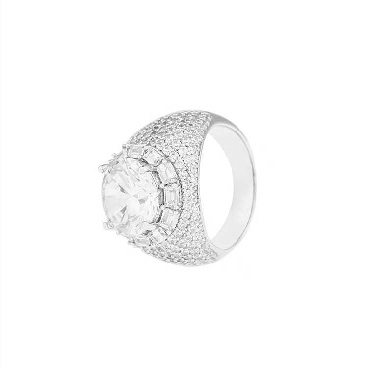 Rapper Solid Sterg Sier VVS Round Moissanite Dia Ring For Hip Hop Men