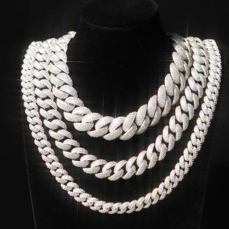 RTS 6-22mm 2rows 4rows 5rows cuban link chain S925 silver vvs moissanite cuban chain pass diamond tester GRA certificate hip hop