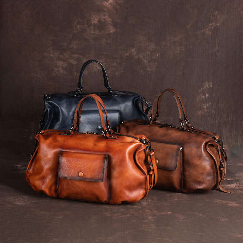 AMZZ 2024 Summer New Women's Head Layer Leather Shoulder Cross Hand Brushed Large Capacity Bag