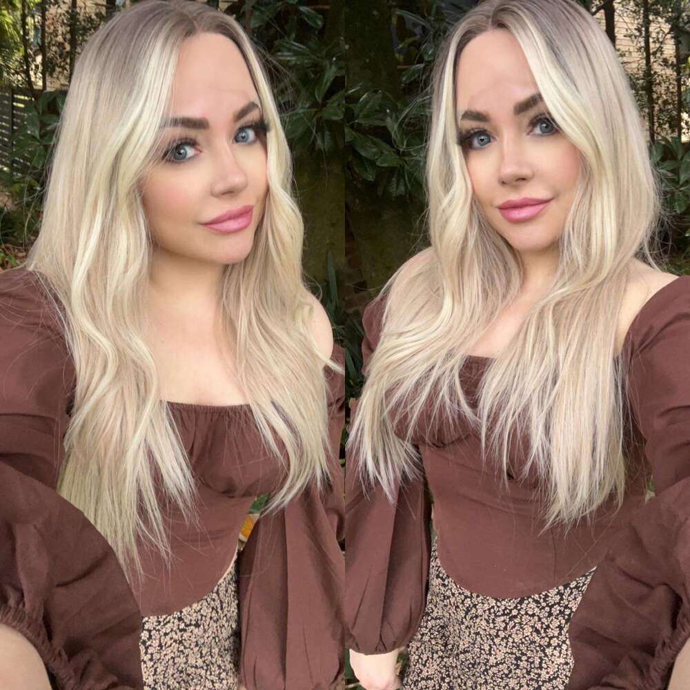 Highlights Honey Blonde Synthetic Long Wavy Front Human Hair Blended HD Transparent Lace Wig Perfect For Daily Use