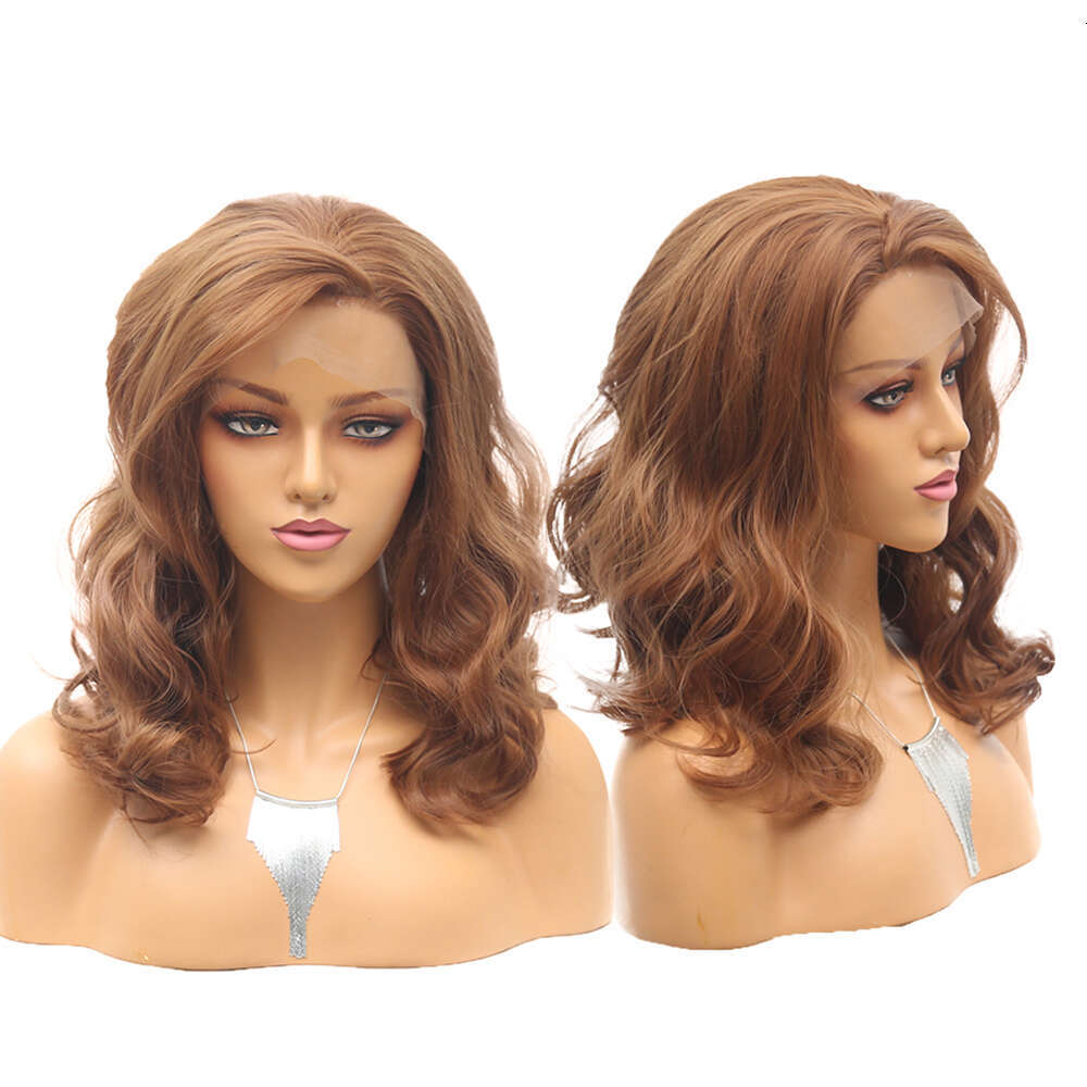 AIMEYA Bob Body Wave Heat Resistant Synthetic Lace Front Wigs For Women Daily Cosplay Short Brown Wig