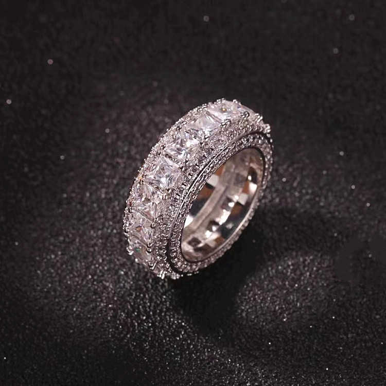 Fashionable Jewelry 18K Gold Plated 925 Sterling Silver Setting Princess Cut Moissanite Ring For Hio Hop Men