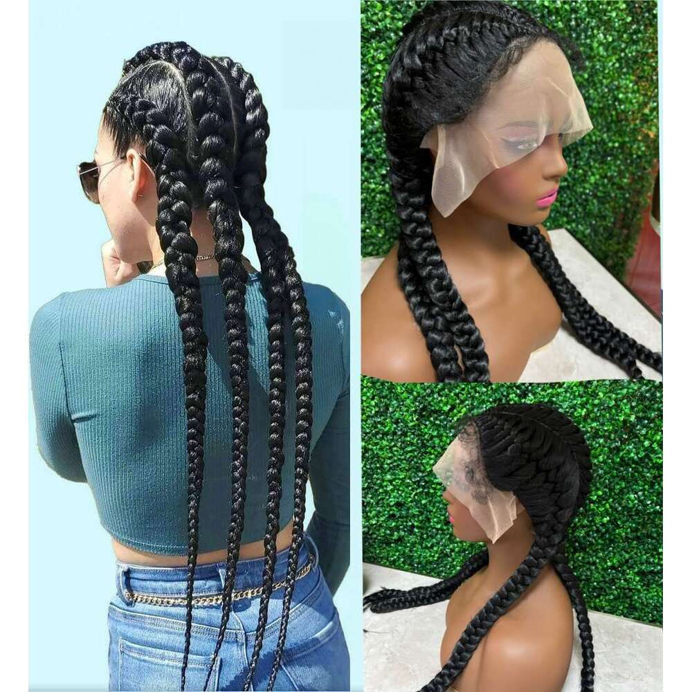 28 Inch For Black Women Full Front Box Wig Knotless Braided Wigs Lightweight Braids Synthetic Lace