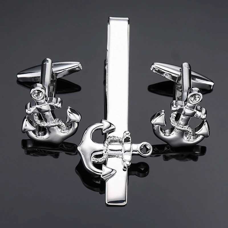 Classic mens shirt cufflinks tie clip set high-quality smooth boat anchor clip cufflinks button set accessories jewelry W240914