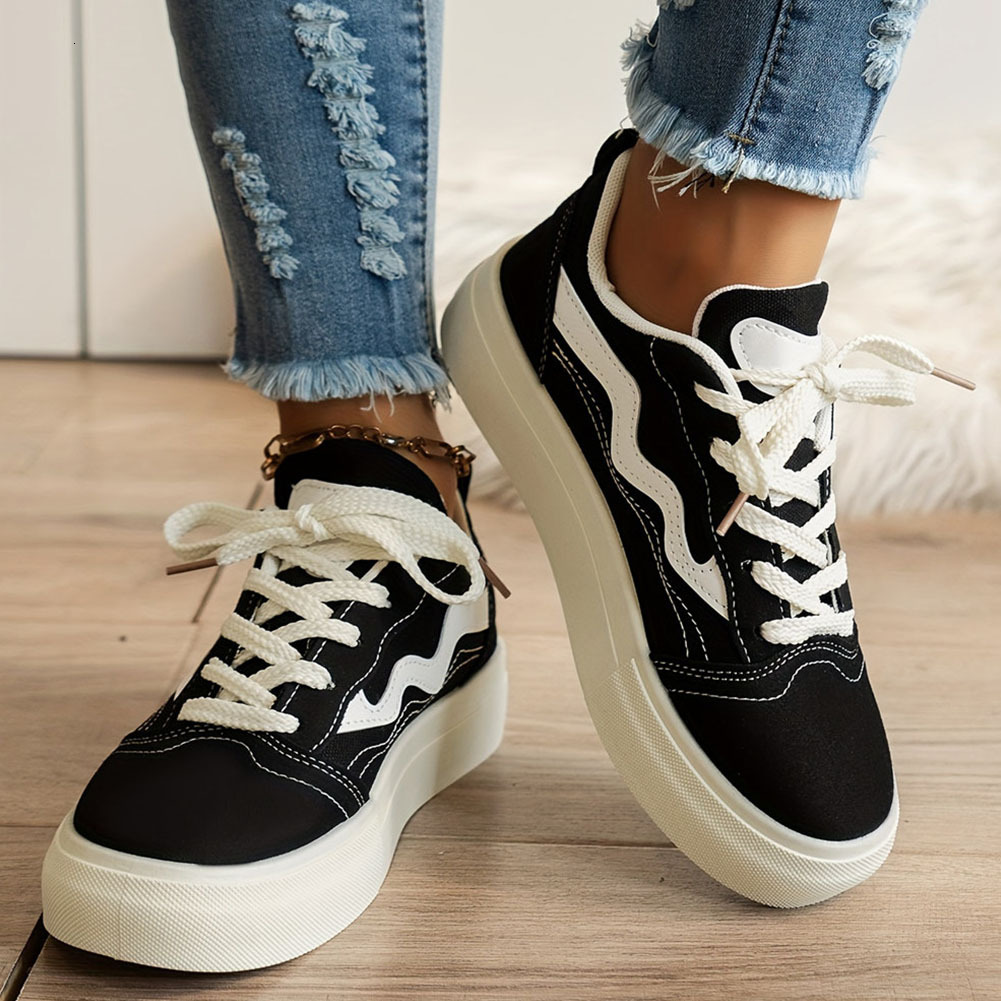 2024 Spring Summer Women's Canvas Casual Lace Up Platform Sneakers Flat Comfy Sports Shoes