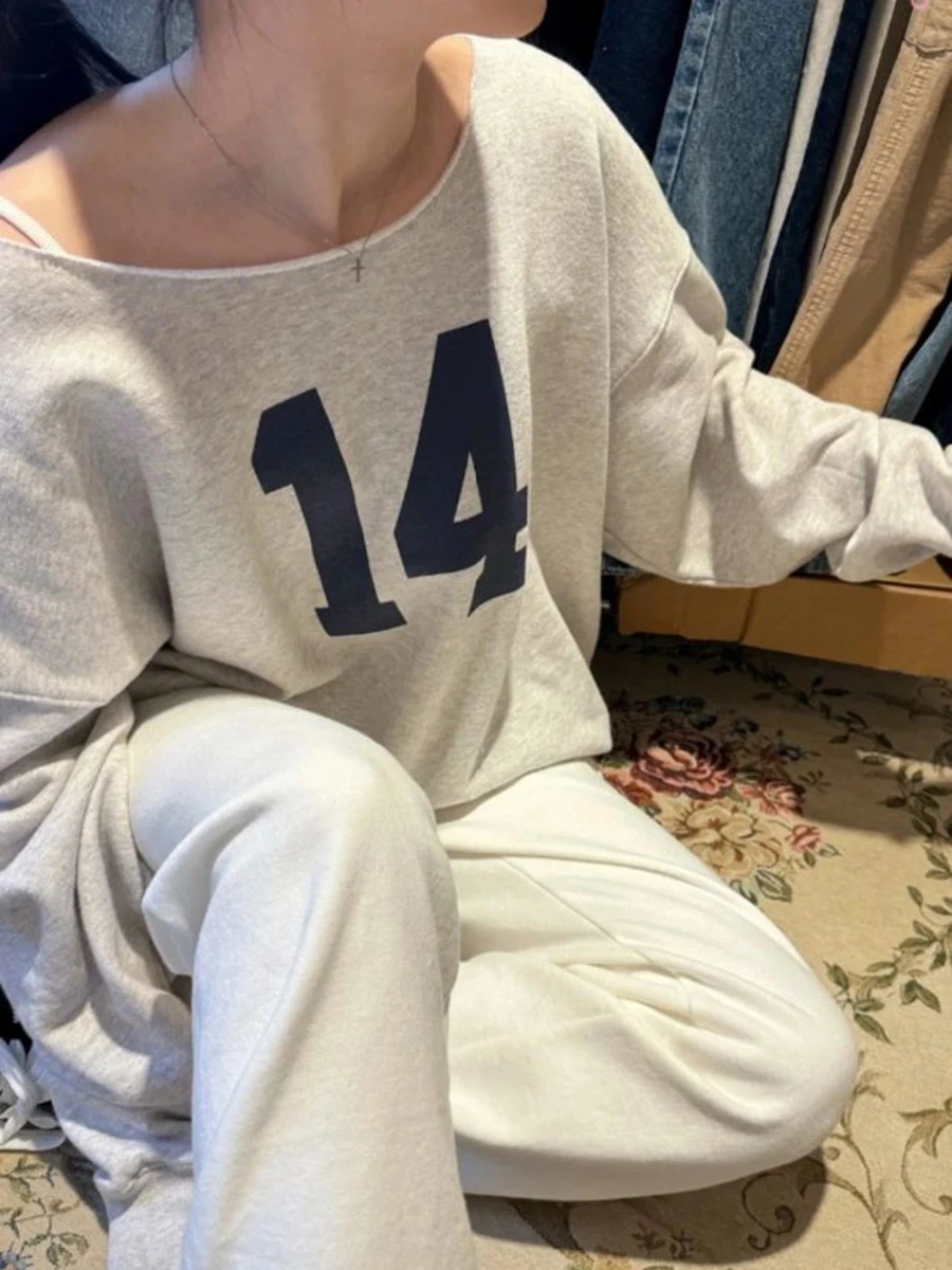 14 printed oversized sportswear for women with sexy exclusive neckline long sleeved cotton loose zipper autumn streetwear fashionable hoodie Y2k top 2