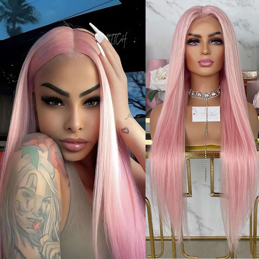 Light Long Synthetic Lace Front Wigs Heat Resistant Silky Straight Pink Hair Cosplay Wig