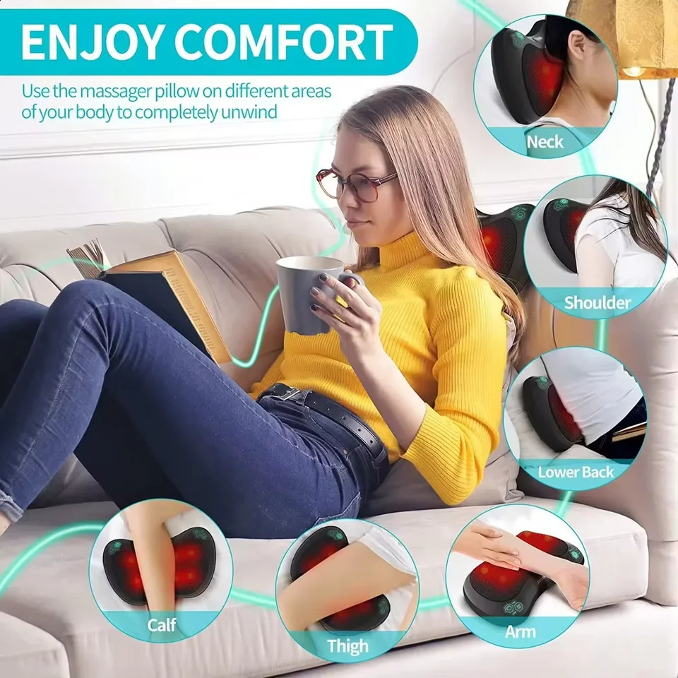 Neck massager pillow waist and shoulder multifunctional electric massager heating kneading and massage pillow 240914