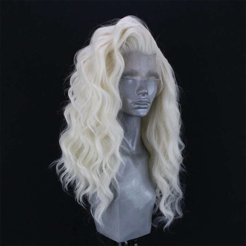 Synthetic Lace Front Platinum Blonde Long Deep Wave Human Wig 10% Miexd With Baby Hair Cosplay Daily Wear For Women