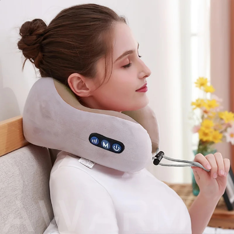 U-shaped Neck Massage Pillow - Soothing Heat Deep Tissue Kneading Durable Memory Sponge Relaxing Travel Companion Mothers Skin 240914