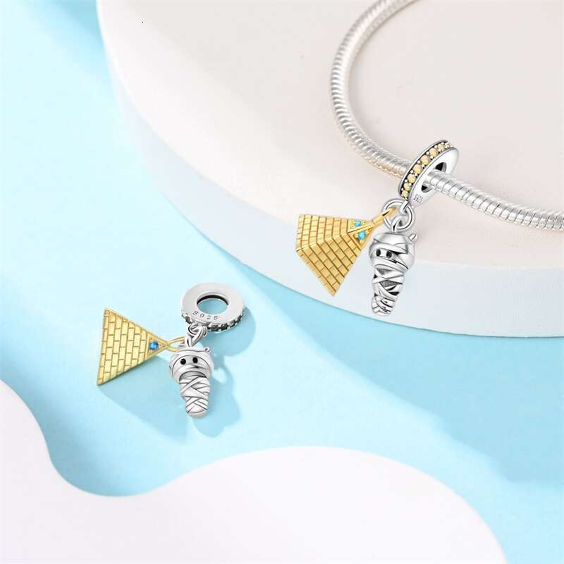 925 Sterling Silver Pyramid Evil Eye Bastet Charms Beads Fit Original Bracelets Fine DIY Party Jewelry