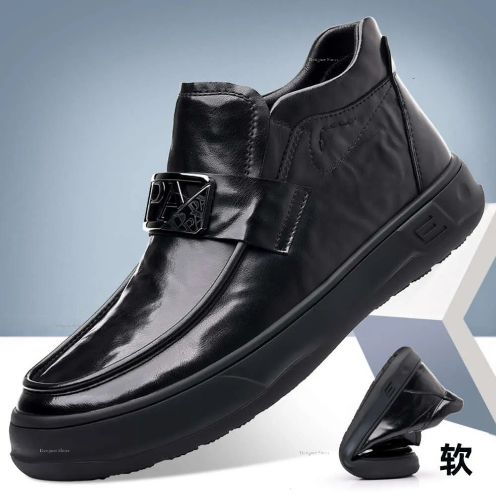 Versatile Autumn New Leather Shoes Men's Mid Top Martin Waterproof And Anti Slip Workwear Trendy Motorcycle Black Short Boots