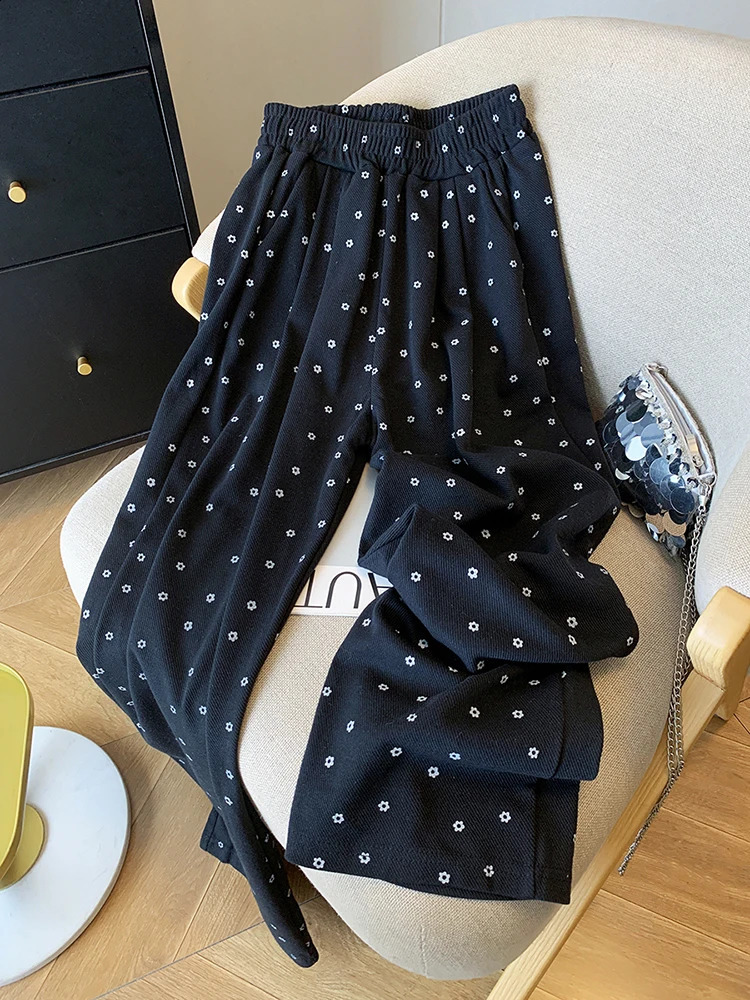 Retro floral womens pants high waisted fully matched with Korean fashion Y2K casual autumn loose 240913
