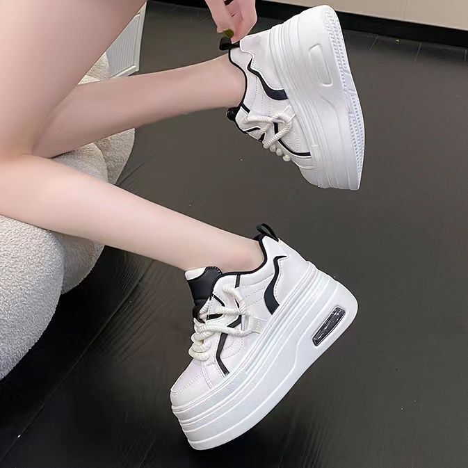 Chunky Sneakers For Women High Top 8cm Platform Height Increasing Sports Basketball Non-slip Trainers Walking Shoes