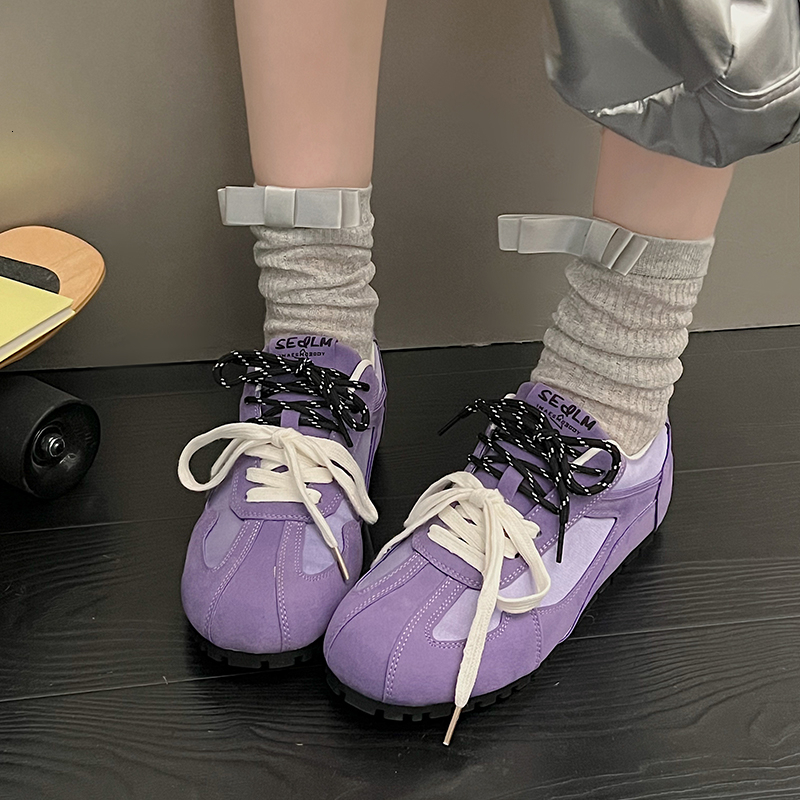 Microfiber Low Heel Fashion Sneakers Lace-up Mixed Colors 2024 High Quality Ladies Spring/autumn Sewing Vulcanize Shoes
