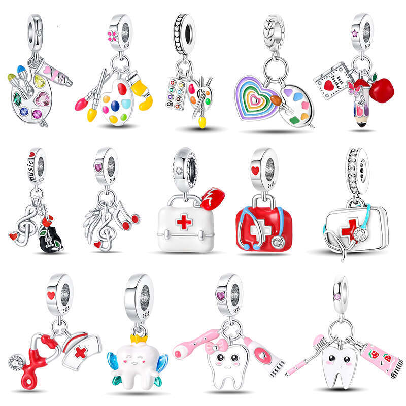 925 Silver Fit Original Bracelets Music Symbol Drawing Plate Medicine Box Career Series Charms Beads for DIY Jewelry