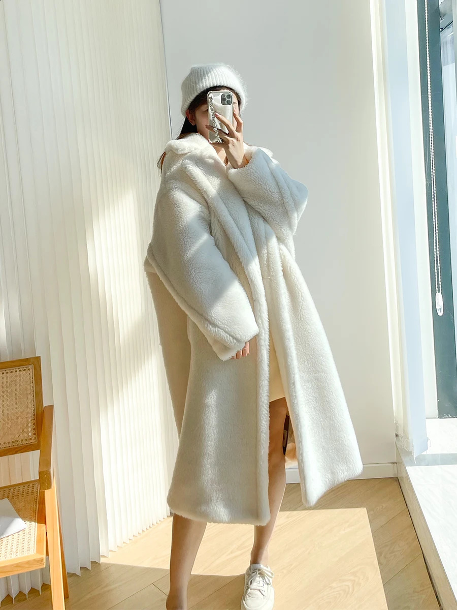 Teddy teddy bear coat womens autumn and winter fur grain camel wool coat alpaca wool med-long woolcoat 240911