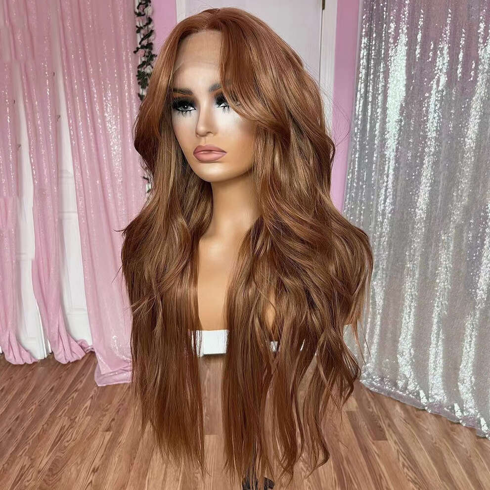 AIMEYA Brown Lace Front Long Body Wave Wigs For Women Heat Resistant Synthetic Hair Daily Use Cosplay Wig Natural Haire