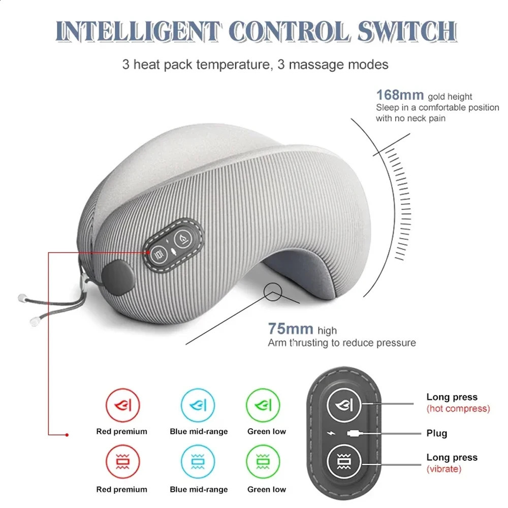 Electric neck massager U-shape memory foam massage travel neck pillow sleep aircraft pillow care 240914