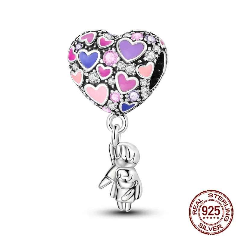 925 2024 Newest Charm Bead Hot Air Balloon Colorful Sterling Silver LOVE Family Dangle Fit Original Bracelet DIY Jewelry