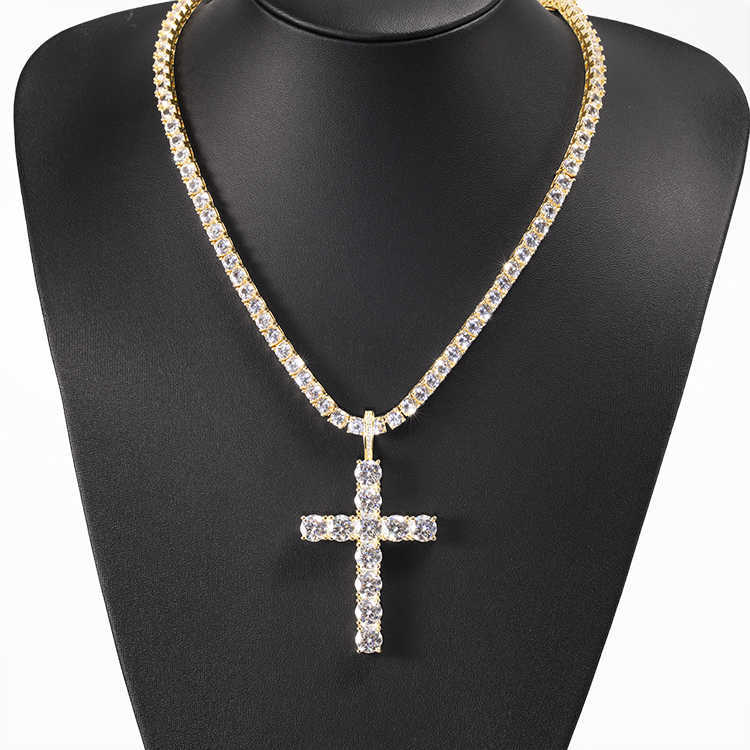 Custom 8mm wide yellow gold plated 925 sterling silver iced out VVS moissanite cross pendant for necklace jewelry