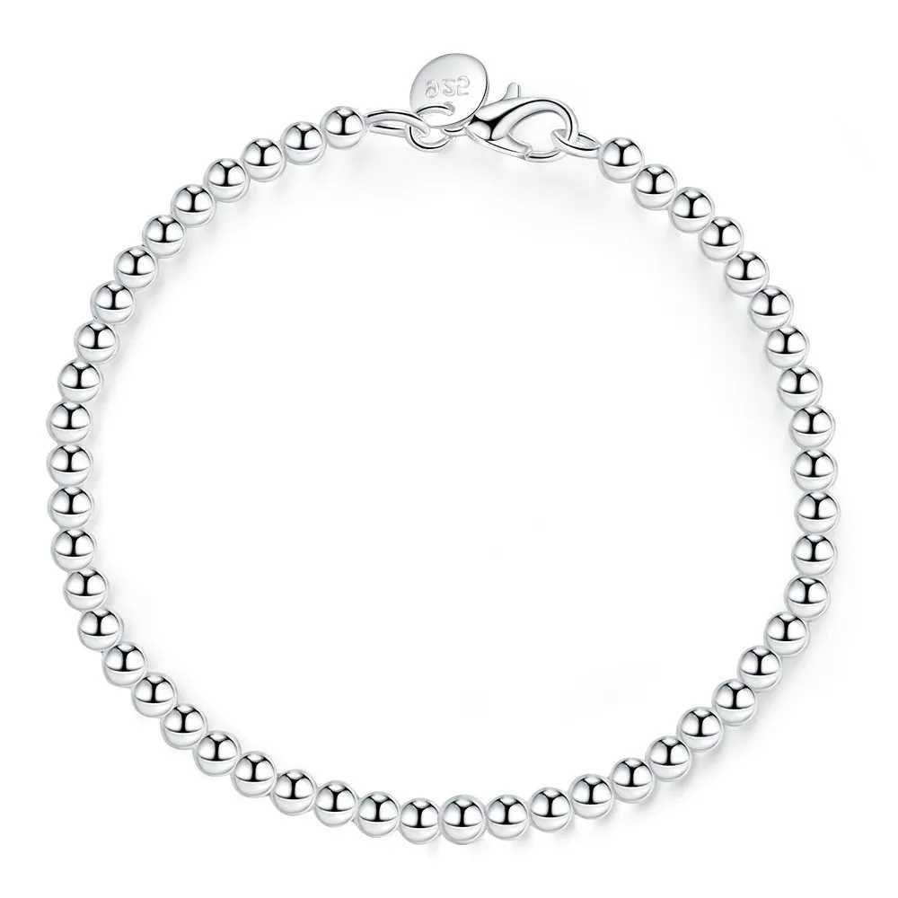 Luxury 925 sterling silver 8-inch 4MM smooth bead chain bracelet suitable for womens fashionable wedding party jewelry gift accessories W240914
