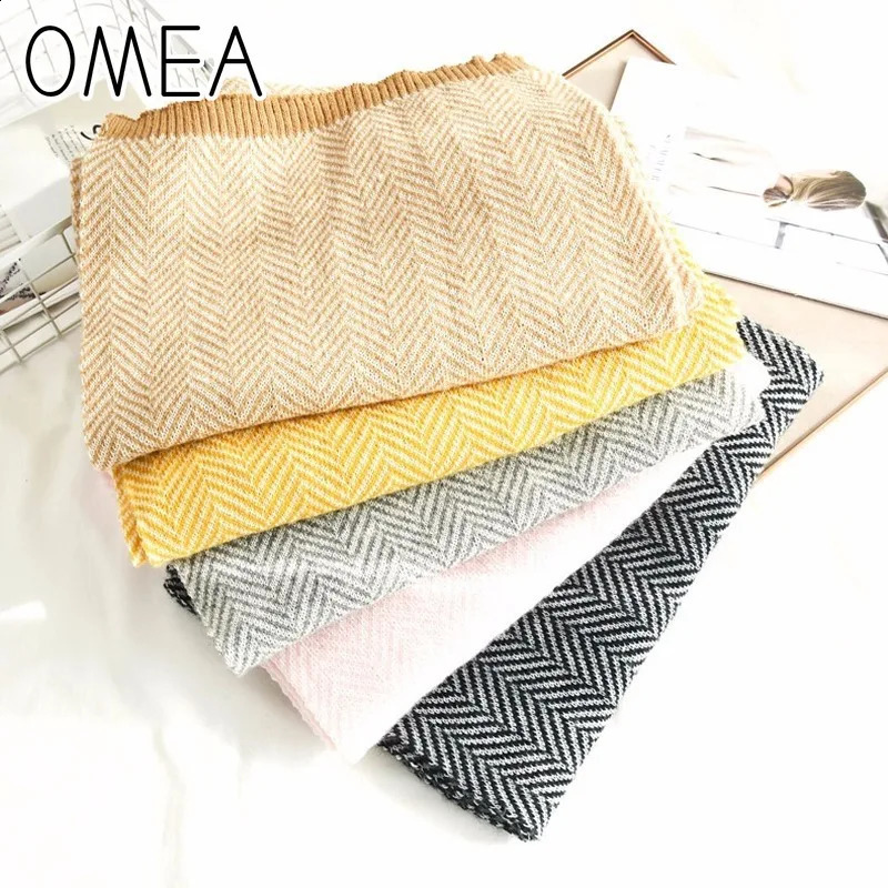 OMEA Cashmere Scarf Winter Accessories Herringbone Wool Scarf Women Knitted Shawls and Wraps Blanket Scarf Thickened 240909