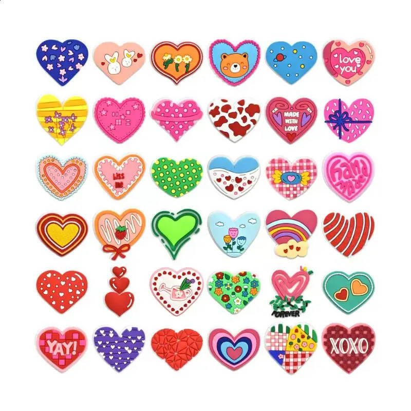 36pcs Heart-shaped Series Shoe Charms For Clogs Bogg Bag Bubble Slides Sandals PVC Shoe Decorations Beach Bag Accessories 240909