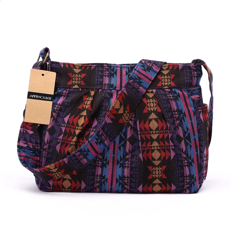 Annmouler womens cross body bag retro large capacity shoulder multi pocket cotton messenger for women homeless 240913