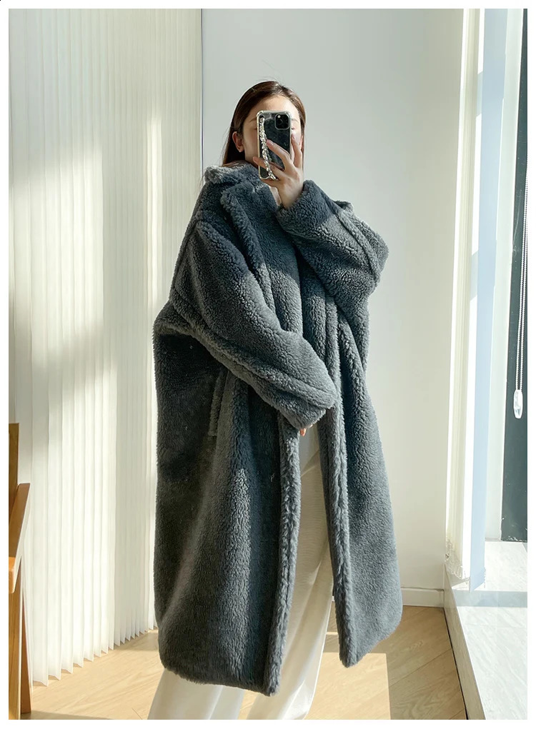 Teddy teddy bear coat womens autumn and winter fur grain camel wool coat alpaca wool med-long woolcoat 240911