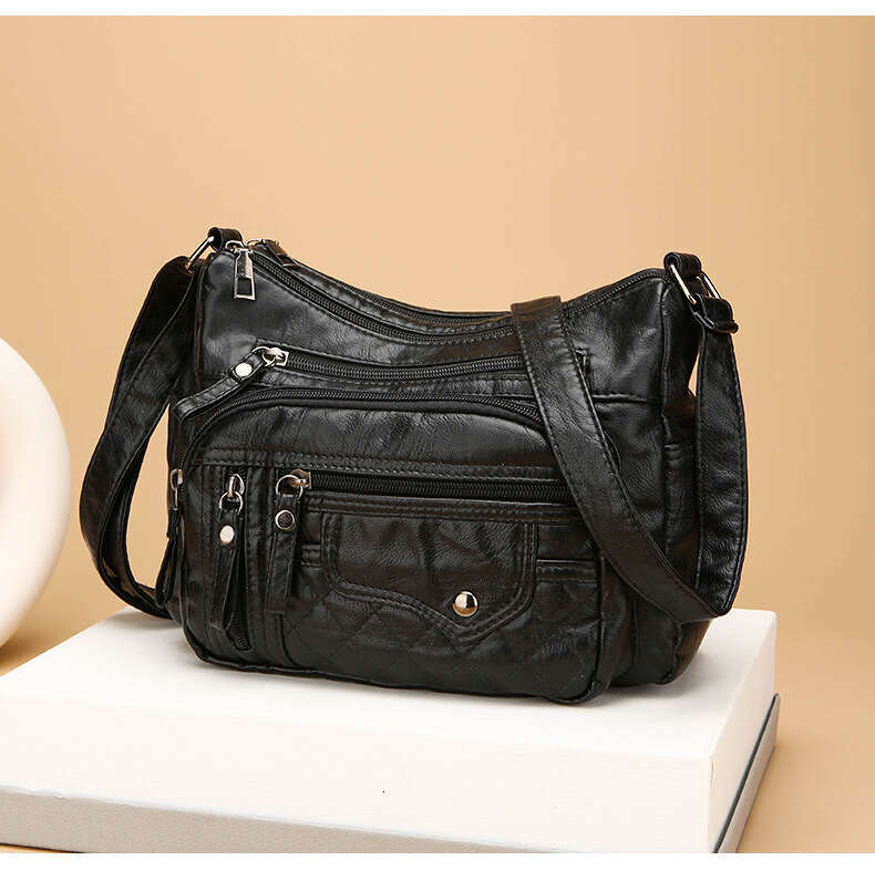 AMZZ trendy seasonal soft leather compartments and pockets, sewn with multiple layers, single shoulder crossbody bag, women's bag