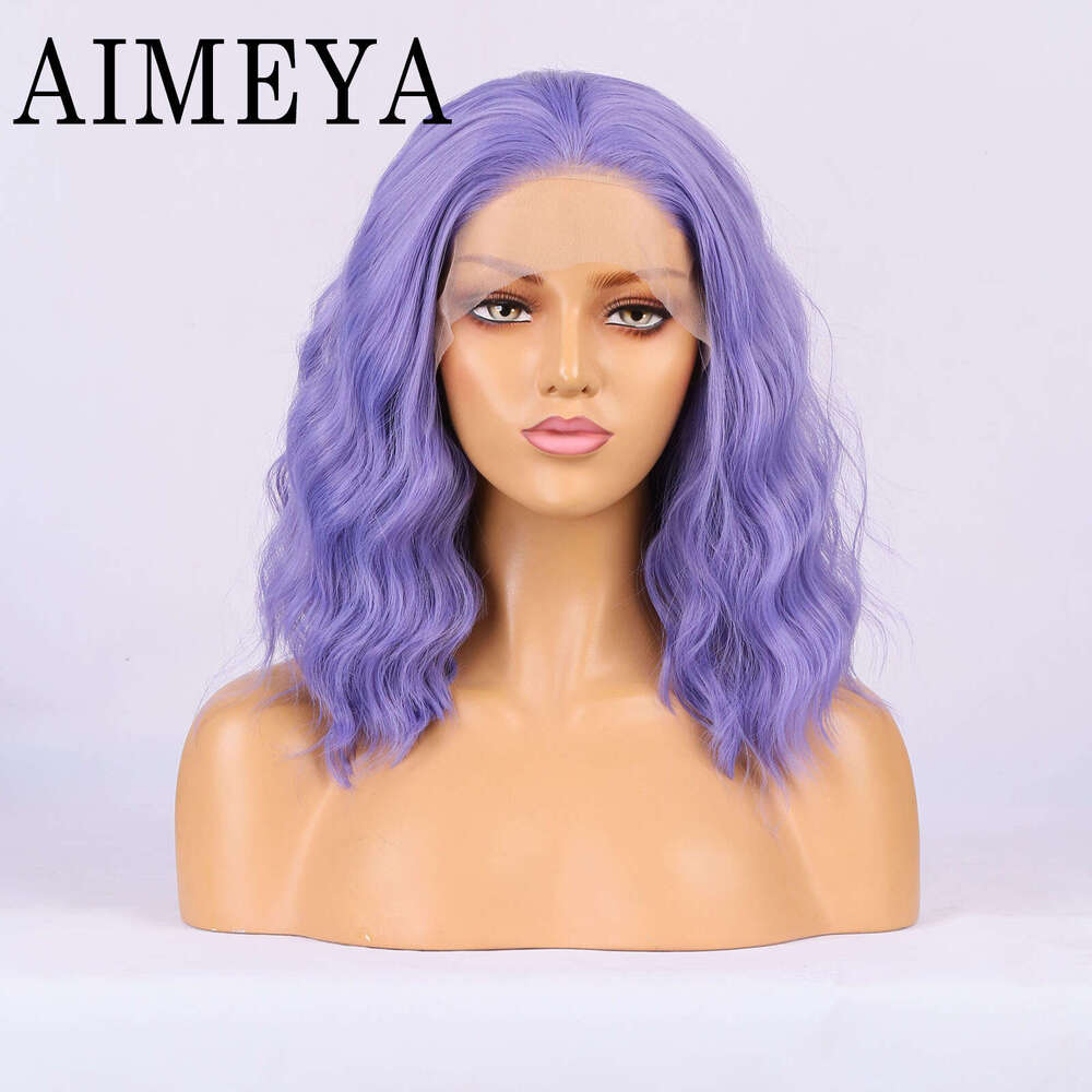 AIMEYA Blue Purple Short Bob Natural Wave Synthetic Lace Front Shoulder Length Wig For Women Daily Use Cosplay