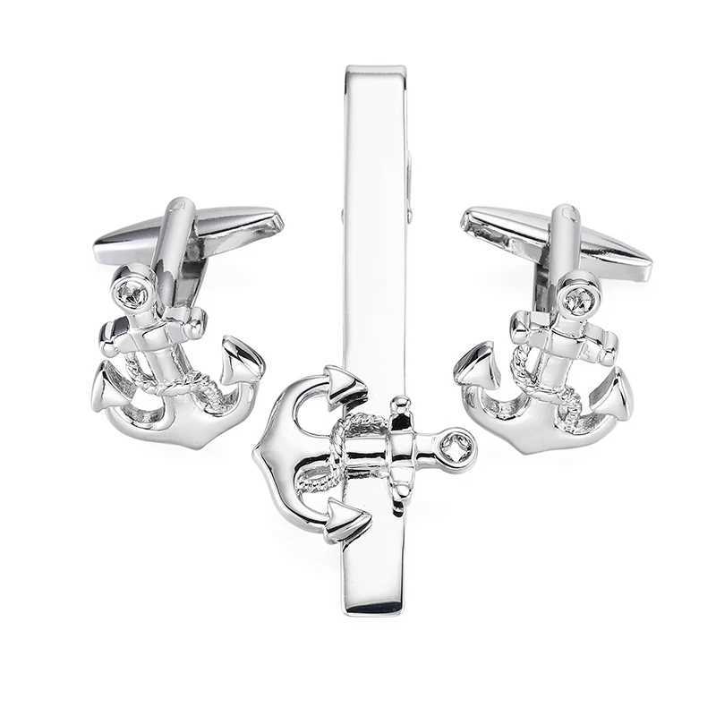 Classic mens shirt cufflinks tie clip set high-quality smooth boat anchor clip cufflinks button set accessories jewelry W240914