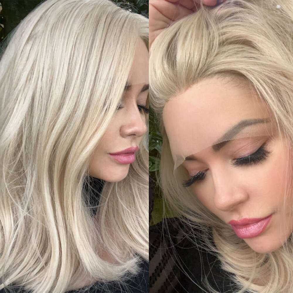 Japanese Heat Friendly Synthetic Fibres Honey Blonde Lace Front Wig Blended Human Hair Wigs 16"-24" 150% Density Natural Wavy