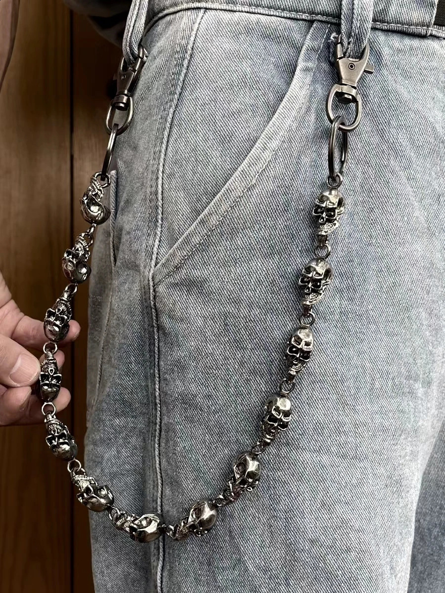 Mens waist chain keychain retro skull metal hip-hop gothic punk skull pants jeans bicycle wallet keychain accessories 240914