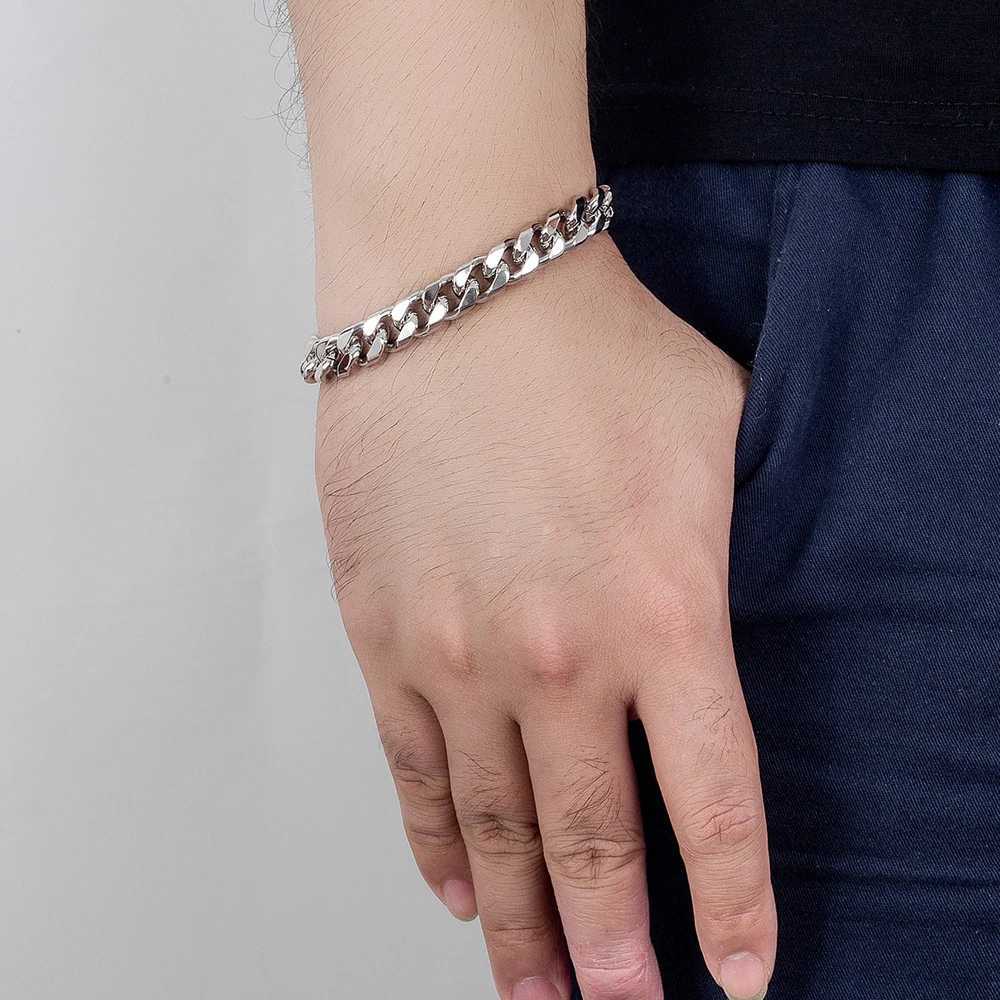 100% 925 silver bracelet mens classic 10MM Cuban chain hip-hop rock style accessories exquisite jewelry safety buckle with gift box W240914