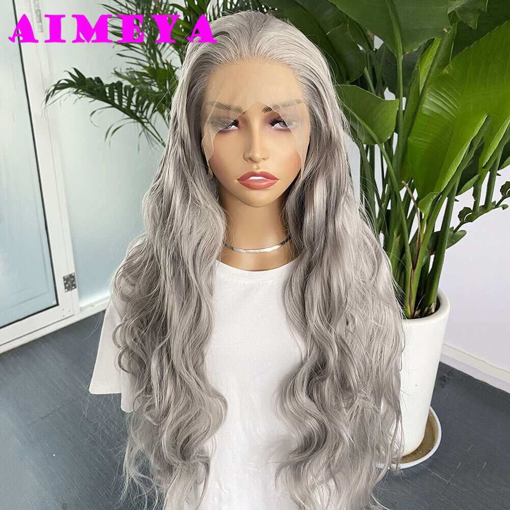 Sier Synthetic Lace Front For Women Natural Haire Light Grey Loose Curly Wig Daily Use Cosplay Heat Resistant Fiber