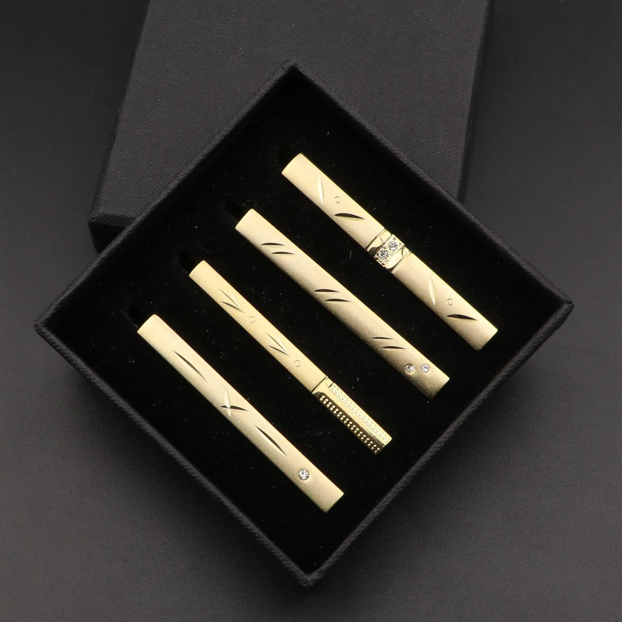 4 mens metal tie clips with gift box bright gold chrome plated stainless steel jewelry necklace clip W240914